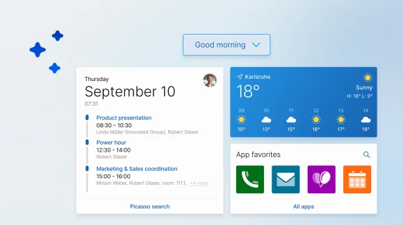 CAS genesisWorld: the day's calendar, weather and favorite apps on the start page