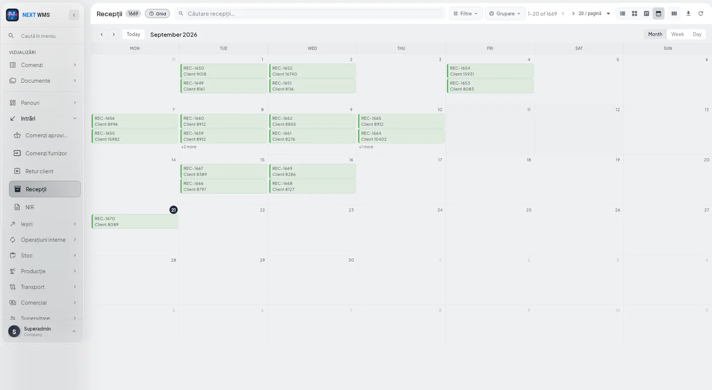 Receiving calendar